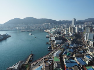 釜山港の景色（ロッテ百貨店から南浦洞）