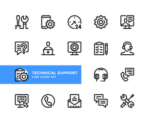 Technical support vector line icons. Simple set of outline symbols, graphic design elements. Line icons set. Pixel Perfect