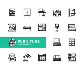 Furniture vector line icons. Simple set of outline symbols, graphic design elements. Line icons set. Pixel Perfect