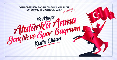 Milli Mücadelenin 101. Yılı, 19 Mayıs Atatürk'ü Anma, Gençlik ve Spor Bayramı Kutlu Olsun. Tebrik Kartı. Translation: 19 may Commemoration of Ataturk, Youth and Sports Day, 101th Year. Greeting Card.