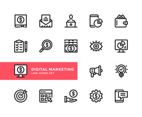 Digital marketing vector line icons. Simple set of outline symbols, graphic design elements. Line icons set. Pixel Perfect