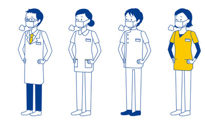 Illustration set of healthcare workers (doctors, nurses, physiotherapists, radiologists) who sighs in trouble