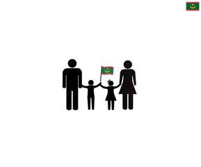 Mauritanian family with Mauritania national flag, we love Mauritania concept, sign symbol background, vector illustration.