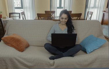 Brunette woman teleworking at home