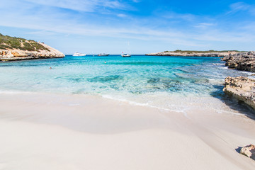 Sky, sea and boats landscape. Cala Varques, Majorca