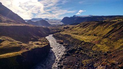 River canyon from glacier melting. Laugavegur trail, Iceland