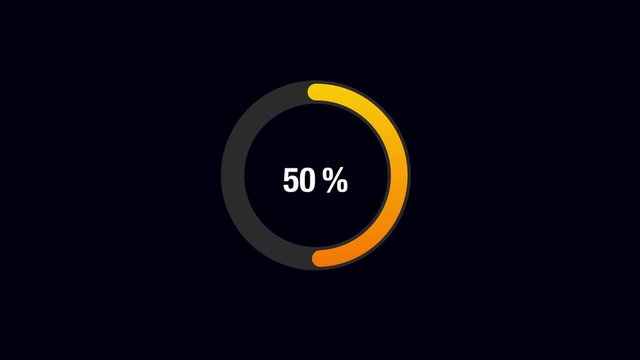 Modern loading circle ring, circle percentage progress, loading circle ring. Modern Loading progress Animation 0-100% on black screen.
