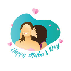 Mother's Day illustration that depicts a child giving a surprise to his mother for greeting cards and backgrounds