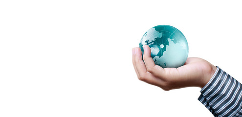 Globe ,earth in  hand, holding our planet glowing. Earth image provided by Nasa