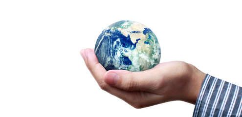 Globe ,earth in  hand, holding our planet glowing. Earth image provided by Nasa