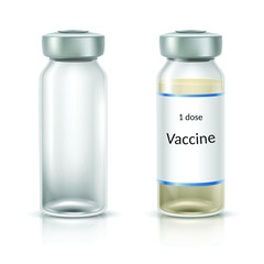 3d realistic vector medicine empty ampule and ampule with vaccine. Isolated on white background.