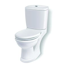3d realistic vector illustration icon of a white porcelain toilet sit with a cover. Isolated on white background.