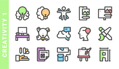creativity 1, elements of Creativity icon set. Filled Outline Style. each made in 64x64 pixel