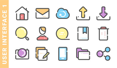 user interface 1, elements of UI design icon set. Filled Outline Style. each made in 64x64 pixel