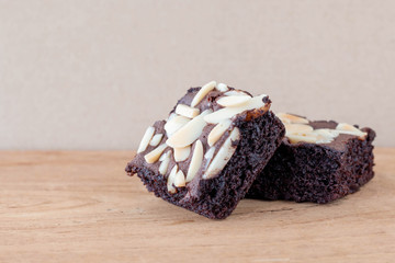 Homemade chocolate brownies with almond on top