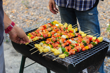 barbecue,Bar-B-Q,Barbeque Grill Street Food in thailand,market and Pork BBQ