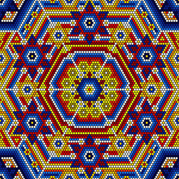 vector illustration of colorful abstract seamless pattern inspired in mexican huichol art style. Can be tiled