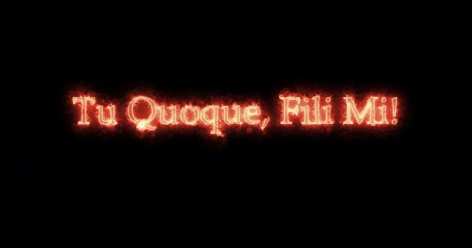 Tu quoque fili mi written with fire. Loop