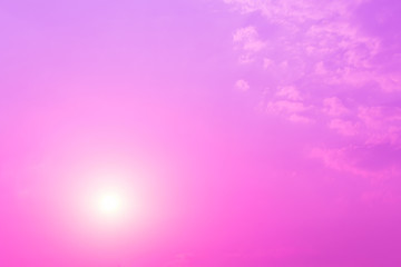 White sun bright in purple sky with copy space