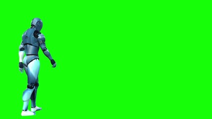 4k 3d animation of a robot figure battling with and fight back against an unknown enemy, on a green screen background.