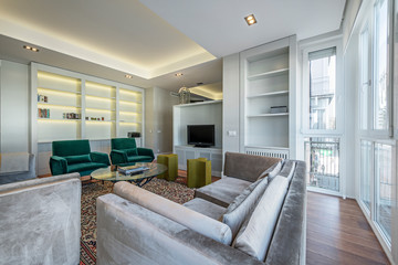 gray-toned living room with window