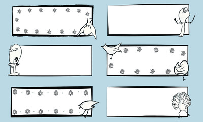 Obraz premium 和風の手書きのかわいい鳥と筆で描いた四角フレーム