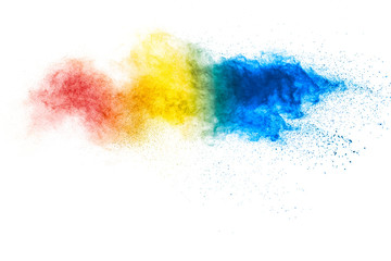 Fototapeta na wymiar Colorful background of pastel powder explosion.Multi colored dust splash on white background.Painted Holi.