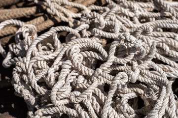 Texture of old and thin rope close up