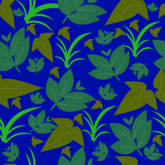 seamless pattern of leaves. with a blue background. good for decoration woven cloth or clothes or others