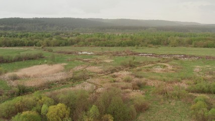 Peat bogs near the swamp. Wetlands. Video recording from a quadrocopter.