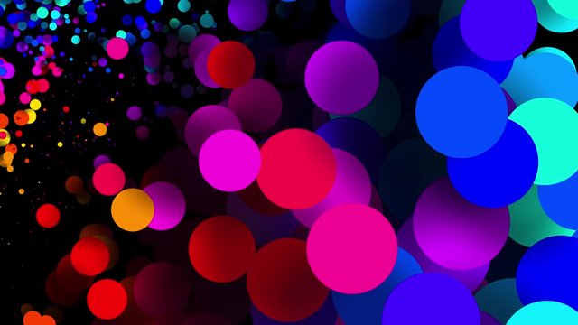 2d animation of particles increase and decrease. 4k looped seamless abstract background, beautiful multi-colored circles in flat style like paint or dye droplets in water. Luma matte as alpha channel.