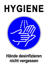 Obraz premium ds194 DiskretionSchild - Gastronomie Hygiene: Hände desinfizieren nicht vergessen - Desinfektion. - Vorlage - Aushang / Druckvorlage DIN A2 A3 A4 - g9606