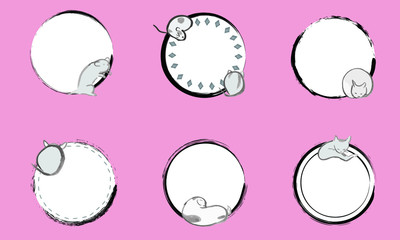 手描きのかわいい動物の和風円形フレーム