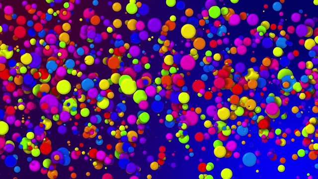 Cartoon animation of beautiful multi-colored circles like paint bubbles or dye droplets in oil. 4k looped abstract creative background. Luma matte as alpha channel. Particles increase and decrease