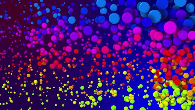 Cartoon animation of beautiful multi-colored circles like paint bubbles or dye droplets in oil. 4k looped abstract creative background. Luma matte as alpha channel. Particles increase and decrease