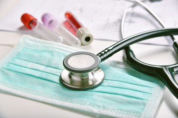 Blood examination testing, Coronavirus disease outbreak, Vaccine and new drug research for Covid-19 pandemic, Blood result and medical equipment for health check up.