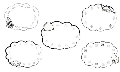 かわいいカエルと筆で描いた和風の手描きフレーム