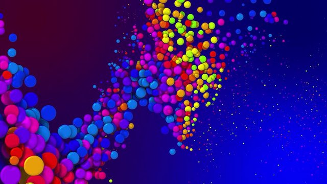 Cartoon animation of beautiful multi-colored circles like paint bubbles or dye droplets in oil. 4k looped abstract creative background. Luma matte as alpha channel. Particles increase and decrease