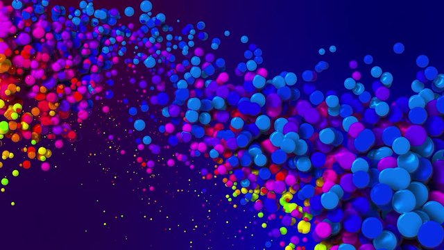 Cartoon animation of beautiful multi-colored circles like paint bubbles or dye droplets in oil. 4k looped abstract creative background. Luma matte as alpha channel. Particles increase and decrease