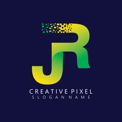 JR Initial Logo Design with Digital Pixels Colors illustration vector