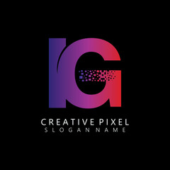 IG Initial Logo Design with Digital Pixels Colors illustration vector