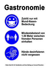 ds196 DiskretionSchild - Gastronomie Set Icons: Zutritt nur mit Mund-Nasen-Bedeckung / Mindestabstand 1,50 Meter zwischen fremden Personen / Hände desinfizieren - Druckvorlage DIN A2 A3 A4 - g9608