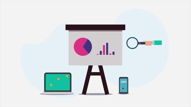 Business intelligence, marketing and sales data analysis, financial and investment report, growth management, concept. 2d animation video clip.