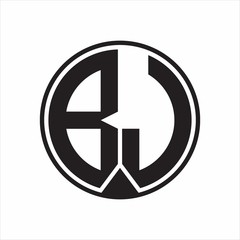 BJ Logo monogram circle with piece ribbon style on white background