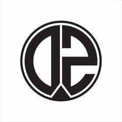DZ Logo monogram circle with piece ribbon style on white background