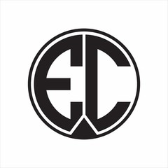 EC Logo monogram circle with piece ribbon style on white background
