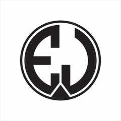 EJ Logo monogram circle with piece ribbon style on white background