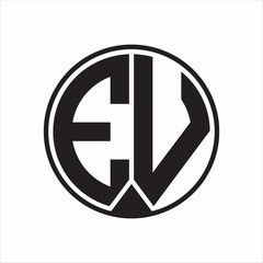EV Logo monogram circle with piece ribbon style on white background