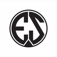 ES Logo monogram circle with piece ribbon style on white background