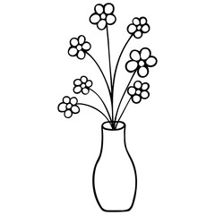 Flowers in a vase. Bouquet. Sketch. Vector illustration. Interior design with plants. Outline on an isolated white background. Doodle style. Coloring book. Web design, book. Spring mood.